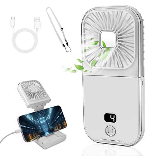Mkitnvy Handventilator, Tragbarer Mini Ventilator USB mit Lanyard, 4 Geschwindigkeitsstufen, 3000mAh-Akku, Wiederaufladbarer, Faltbar Taschenventilator für Zuhause Büro Outdoor Reisen - Weiß von Mkitnvy