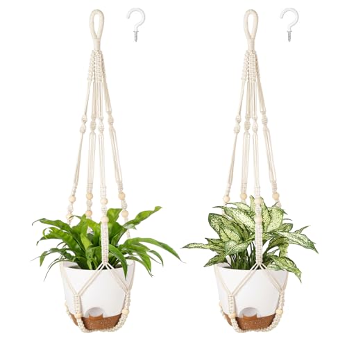 Mkono 19,1 cm hängende Pflanzgefäße, Makramee Pflanzenhänger mit selbstbewässernden Pflanztöpfen für den Innenbereich, 2er Set Hängekörbe, Blumentopfhalter mit Haken, keine Quasten, für Mkono 19,1 cm hängende Pflanzgefäße, Makramee Pflanzenhänger mit selbstbewässernden Pflanztöpfen für den Innenbereich, 2er Set Hängekörbe, Blumentopfhalter mit Haken, keine Quasten, für von Mkono