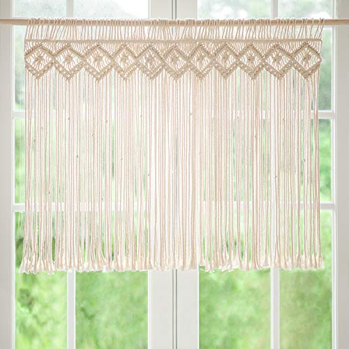 Mkono Makramee Vorhang Fenster Wandbehang Boho Deko Gewebt Wandteppich Wanddeko Outdoor Vorhang für Hochzeit Dekoration Wohnung, 89 X 66cm von Mkono
