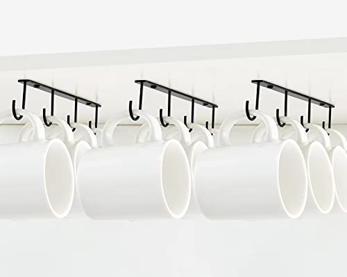 Mkono Unterschrank-Becherhalter mit 12 Haken, einfacher Kaffee- und Teetassen-Organizer, Tassen-Abtropfständer für Küchenschrank und Kaffeebar, 3 Stück, Schwarz von Mkono