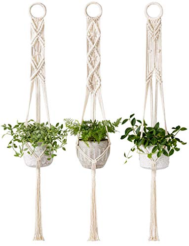 Mkouo 3er-Set Makramee Blumenampel Pflanzenhänger Innen Wandbehang Pflanzkorb Blumentopf Halter Boho Home Decor, 99cm von Mkouo