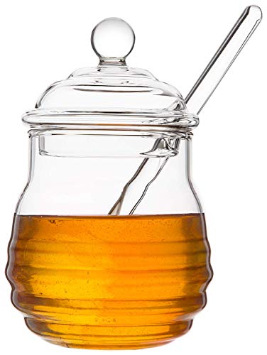 Mkouo Glas honigtopf mit Honigbehälter Honig Löffel Zum Servieren von Honig und Sirup, 9 Ounces (265ml) von Mkono