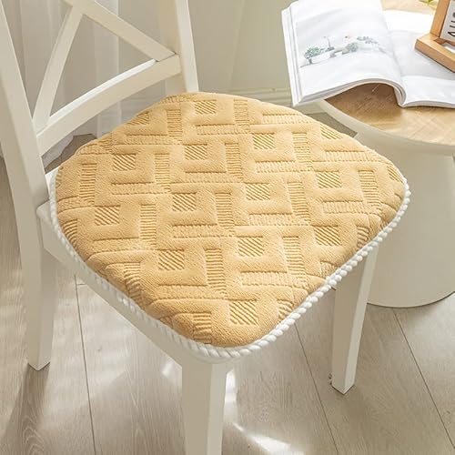 Mkuha Stuhlkissen Sitzkissen mit Haltebändern, Flanell Sitzauflage für Innen, Gefüllte Harte Baumwolle, Anti-Rutsch, Abnehmbar, D Form 43x40x2cm,Gelb von Mkuha