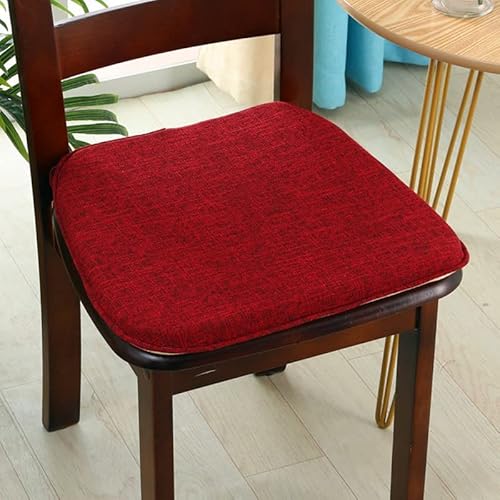 Mkuha Stuhlkissen Sitzkissen mit Haltebändern, Leinen Sitzauflage für Innen, Gefüllte Schwamm, Anti-Rutsch, Abnehmbar, D Form Dicke 2CM,Rot,42x40cm von Mkuha