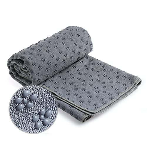 Mikrofaser Yogatuch Handtuch mit Antirutsch Noppen Yogamattenauflage Fitnesssporttuch Unterlage Towel für die Yogamatte grau von MkyokO