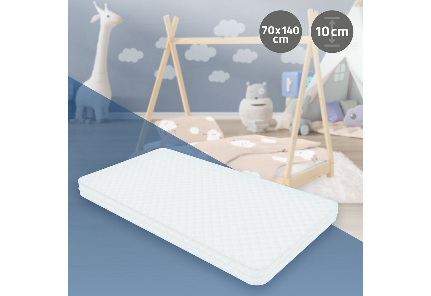 Kaltschaummatratze Kaltschaummatratze mit Reißverschluss und waschbarem Bezug, ML-DESIGN, 11 cm hoch, Matratze 70x140x10 cm Weiß Schadstoffgeprüft für Kinderbett von Ml-Design