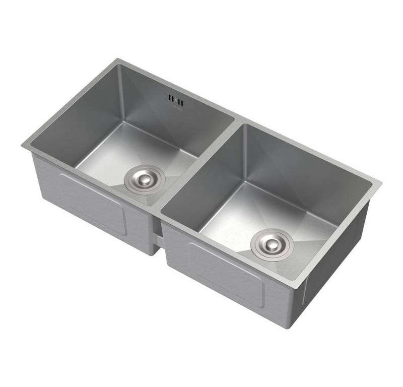 ML-DESIGN Küchenspüle Doppelspülbecken aus Edelstahl mit Ablaufgarnitur Waschbecken Küche, 81.5/40 cm, Doppelbecken Silber rechteckig Einbauspüle Unterbauspüle von Ml-Design