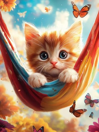 Diamond Painting Katze Diamond Painting Erwachsene Groß XXL 45x60cm, Schmetterling 5D DIY Diamant Malerei Basteln Set, Kreativ Set für Erwachsene, Crystal Art Basteln Kits für Wanddeko, Model 560 von Mlfzsccn