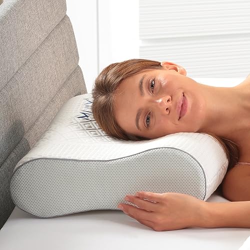 MLILY by Bestschlaf Nackenstützkissen Air Wave, atmungsaktiv aus hochwertigen modernen Visko-Mineralschaum, druckentlastendes höhenverstellbares Kopfkissen durch Memory Foam, mit waschbarem Bezug von MLILY