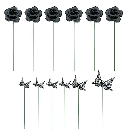 12 Stück / Set Schmetterling Garten Garten Schild Halloween Schmetterling Rose Erdspieß Dekoration Blumentöpfe Dekoration im Freien von Mllepjdh