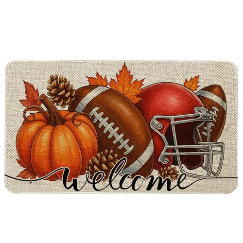 Fußmatte für den Außenbereich, Motiv: Fußball, Kürbis, Herbstdekoration, Innenmatte, Eingangsteppich, Erntedankfest, Urlaub, kreative saisonale Jute, Willkommens-Fußmatte für den Außenbereich, 43,2 x Fußmatte für den Außenbereich, Motiv: Fußball, Kürbis, Herbstdekoration, Innenmatte, Eingangsteppich, Erntedankfest, Urlaub, kreative saisonale Jute, Willkommens-Fußmatte für den Außenbereich, 43,2 x von Mloabuc