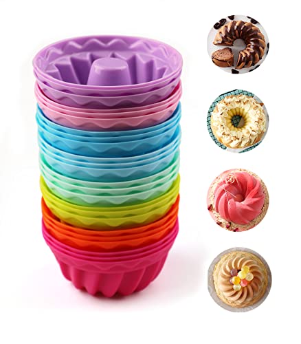 Mlying Mini Gugelhupfform Silikon 24 Stück Gugelhupf Backform Wiederverwendbare Muffinförmchen Cupcake Klein Kuchenform Mini Gugelhupf Ø 6,5cm, Höhe 3,5 cm (8 Farben) von Mlying