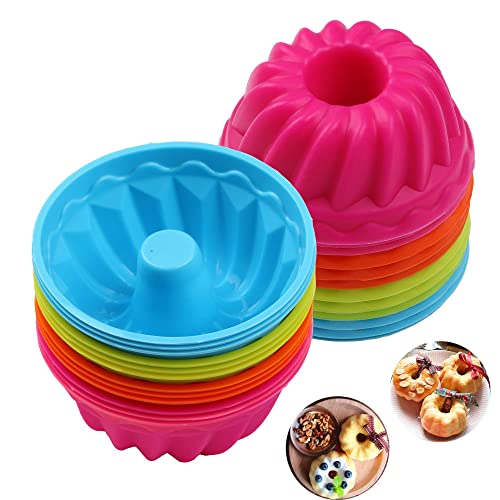 Mlying Mini Gugelhupfform Silikon 24 Stück Gugelhupf Backform Wiederverwendbare Muffinförmchen Cupcake Klein Kuchenform Mini Gugelhupf Ø 6,5cm, Höhe 3,5 cm (4 Farben) von Mlying