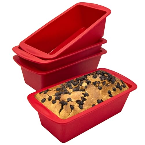 Mlying 4 Stück Silikon-Backform，Brotbackform Klein Mini Rechteckig Kastenform Backform Kuchenform Silikon Kastenform klein (Rot, Rechteckig) von Mlying