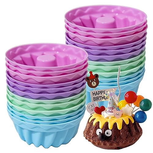 Mlying Mini Gugelhupfform Silikon 24 Stück Gugelhupf Backform Wiederverwendbare Muffinförmchen Cupcake Klein Kuchenform Mini Gugelhupf Ø 6,5cm, Höhe 3,5 cm von Mlying