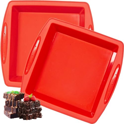 Mlying Silikon Brownie Backform 20x20cm, 2 Stück Brownieform eckig mit Griffen， Antihaft Backformen, Silikonformen zum Backen von Brownies (Quadratische-2pcs-20cm) von Mlying