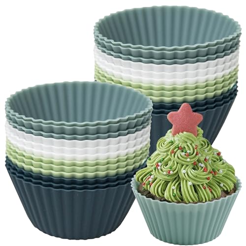 Mlying 24 Stück Silikonform für Muffins Cupcake，Silikon Muffinförmchen – Backformen aus BPA-freiem Wiederverwendbare, antihaftbeschichtete Cupcakeförmchen für Kuchen (24pcs-Blau) von Mlying