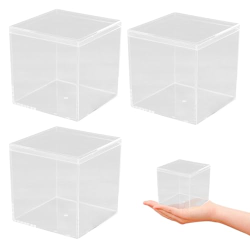 Mlysnd Acrylbox, Acryl Vitrine, 3 Stück Acrylbox mit Deckel Kleine Transparente Quadratische Acrylbox Schaukasten für Schmuck, SüßIgkeiten, Figur, Partygeschenken (10x10x10cm) von Mlysnd