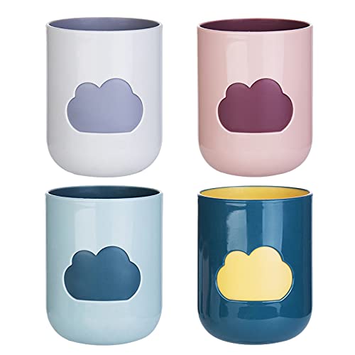 Mlysnd Toothbrush Cup, 4 Pieces Mouthwash Cups Reusable Plastic Tumblers Cloud Pattern Design for Bathroom Kitchen (4 Colors) von Mlysnd