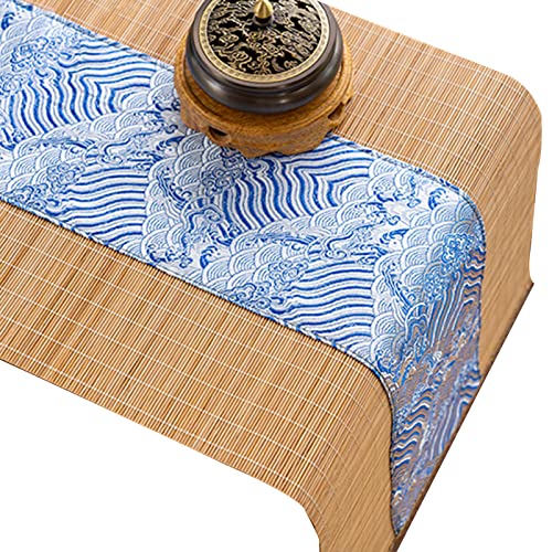 Tischläufer Japanischer Stil Bambus-teetisch-matte, Wärmedämmung Waschbarer Tischläufer-tuch, Blaue Stickerei Wasserdichte Tischsets Für Esstisch, Wischen Sie Sauber(Size:30×150cm/11.8×59in) von MmQgQstore