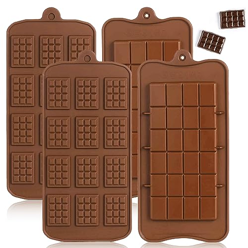4 Stück Schokoladenformen, Silikon Brechbare Schokolade Formen, BPA-frei Antihaftbeschichtung Schokoladentafel Form Silikonform Braun für Schokolade, Süßigkeiten, Gelee, Eiswürfel von Mmgoqqt