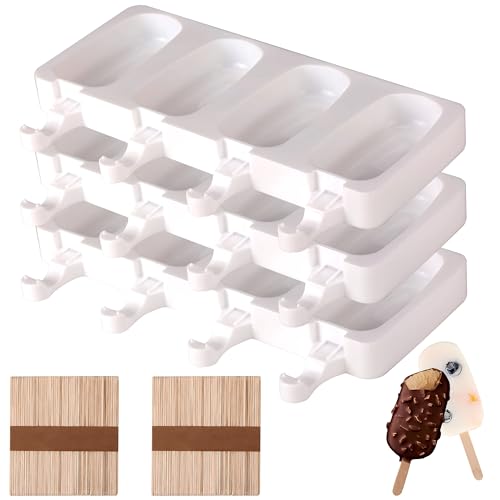 MmmLucipor® 3 Stück Eisformen Silikon Formen, Eis Am Stiel Formen, Silikon Eisform mit 100 Stiel, BPA Frei Kuchen Eis am Stiel Backform (B) von MmmLucipor