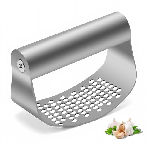 Mmyzao Knoblauchpresse Wippe Edelstahl Verbesserte Knoblauchwippe Garlic Press Knoblauchschneider Knoblauchhobel Spülmaschinenfest Innovatives Design, Küchenhelfer, einfache Handhabung und Reinigung von Mmyzao