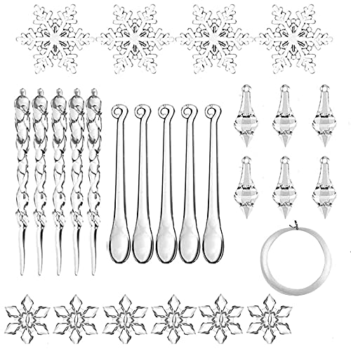 Schneeflocken Deko Acryl Weihnachten Eiszapfen Transparente Weihnachten Eiszapfen Ornamente Eiszapfen Weihnachtsschmuck Set Acryl Eiszapfen Mit Seil für Weihnachtsbaum Party Dekorationen 27 Stück von Mnahuxjuansxu