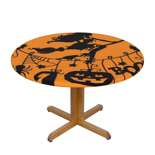 Mngpouw Tischdecke mit Halloween-Hexen-Motiv, knitterfrei und abwischbar, runde Tischdecke für Küche, Esstisch, Dekoration, S von Mngpouw