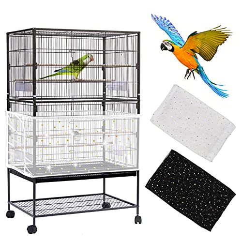 Mngren 2 Stück Einstellbar Vogelkäfig Abdeckung, Groß Vogelkäfig Samenfänger, Papageien Kordelzug Vogelfutter Kleintiere Netz, Abdeckung Rock Bewachen für Runde Quadratische Käfige(Weiß + Schwarz) von Mngren