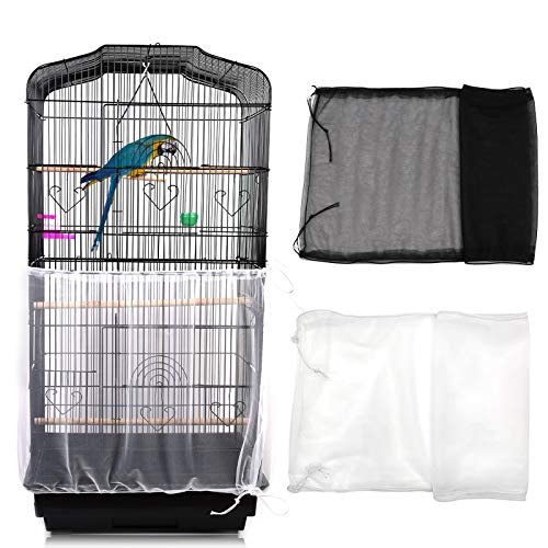 2 Stück Vogelkäfig Abdeckung, Einstellbar Vogelkäfig Samenfänger, Universal Kordelzug Papageien Vogelfutter Kleintiere Netz, Abdeckung Rock Bewachen für Runde Quadratische Käfige(Weiß + Schwarz) von Mngren