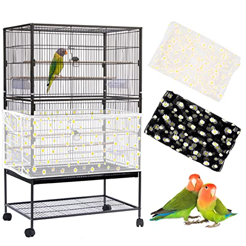 2 Stücke Einstellbar Vogelkäfig Abdeckung, Extra Groß Vogelkäfig Samenfänger, Papageien Kordelzug Vogelfutter Kleintiere Netz, Abdeckung Rock Bewachen für Runde Quadratische Käfige (Weiß+Schwarze) von Yepper