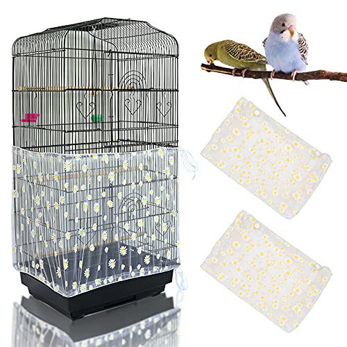 Mngren 2 Stücke Einstellbar Vogelkäfig Abdeckung, Vogelkäfig Samenfänger, Papageien Kordelzug Vogelfutter Kleintiere Netz, Abdeckung Rock Bewachen für Runde Quadratische Käfige(Weiß, Gänseblümchen) von Yepper