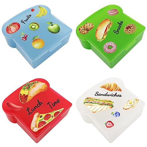 Mngren Personalisierte Brotdosen 4 Stück mit Cartoon-Aufkleber, Sandwich-Behälter Bento Brotbox Lunch-Boxen, Lunchbox-Bentobox für Kinder und Erwachsenen, Mikrowellen- und spülmaschinenfest von Mngren