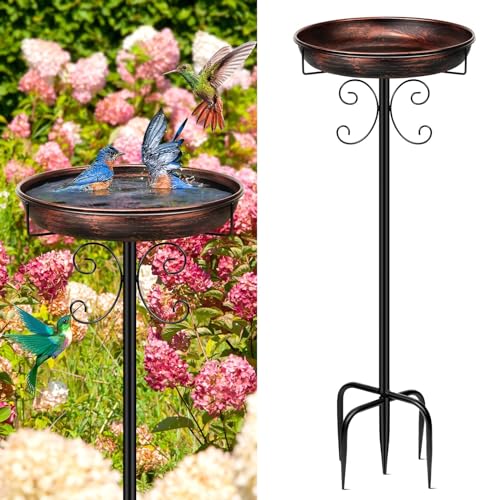 Mngren Vogeltränke Stehend,Vogelbad für Draußen Garten,35In Metall Vogelbecken Schüssel Wassertränke für Vögel, Antike Vogeltränke Winterfest Futter Wasserschale (Antike Bronze) von Mngren