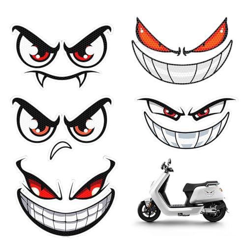 5 Stück Augen Aufkleber Mähroboter,Lustige Autoaufkleber,Klebeaugen Selbstklebend,Augen Zum Aufkleben,Aufkleber Motorrad,Bösen Gesichtern Selbstklebend Wasserdicht Reflektierend für Auto & Mähroboter von MniimaLuxe