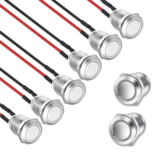 6 Stück Druckschalter,Wasserdichte Drucktaster,12mm Taster mit Draht,Momentanen Edelstahl Druckschalter,Taster Schalter 2A/12V/24V/125V/250V,Runde Button EIN/AUS für Hupen,Klingel,Auto (Hoher Kopf) von MniimaLuxe