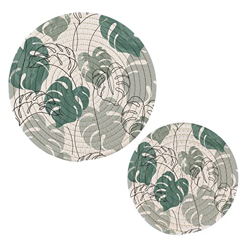 Abstrakte Monstera Blätter Pflanze Küche Untersetzer Topflappen 2er Set Untersetzer für heiße Töpfe Geschirr Gewebter Untersetzer Pad Matte für Theke Abstrakte Monstera Blätter Pflanze Küche Untersetzer Topflappen 2er Set Untersetzer für heiße Töpfe Geschirr Gewebter Untersetzer Pad Matte für Theke von Mnsruu
