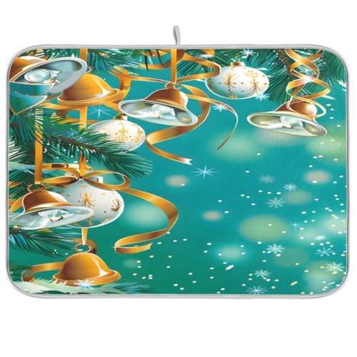 Abtropfmatte mit Weihnachtsbaum-Schneeflocken-Kugel, 45,7 x 61 cm, saugfähig, Geschirr-Abtropfmatte, Schutz für Küche, schnell trocknend von Mnsruu