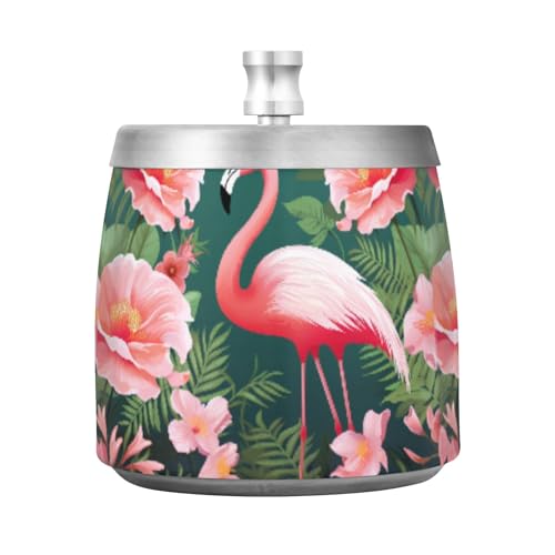 Aschenbecher mit tropischen Blumen, Flamingo, Edelstahl, rauchfrei, geruchlos, winddicht, Zigarren-Aschenbecher für Terrasse, Zuhause, Büro, Tischplatte im Freien von Mnsruu