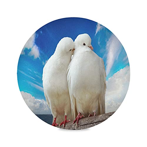 Blauer Himmel Taube Vogel Platzsets Rund Abwaschbar Tischsets 1er/4er/6er Set Hitzebeständig und rutschfest Platzset für Küche Party Esstisch 39cm von Mnsruu