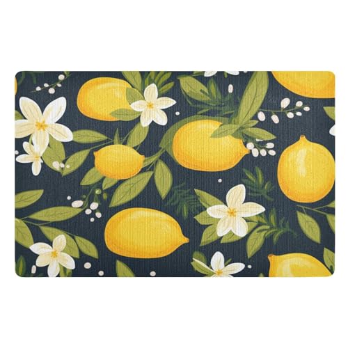 Blumen Zitrone Schwarz Fußmatte Haustürmatte rutschfeste Schmutzfangmatten für Eingang, Innen, Küche, 50x80cm von Mnsruu