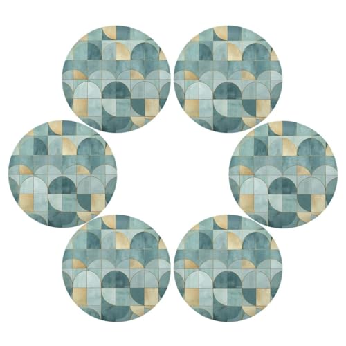 Boho Tischsets Platzdeckchen 6er Set Elegant Geometrisches Design Türkis Rund Abwaschbar für Küchentisch Boho Tischsets Platzdeckchen 6er Set Elegant Geometrisches Design Türkis Rund Abwaschbar für Küchentisch von Mnsruu