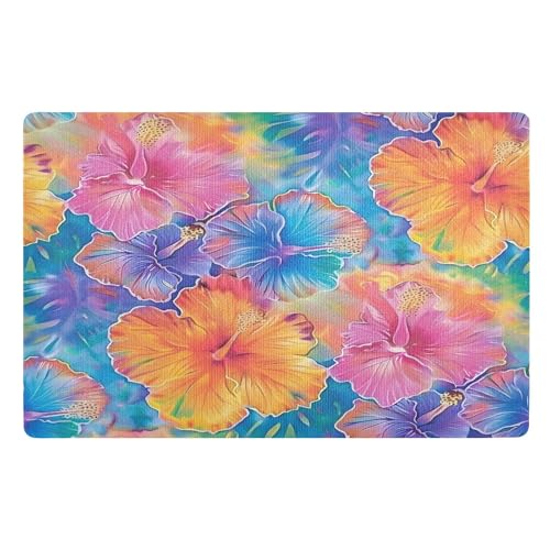 Bunte Hibiskusblüte Fußmatte Haustürmatte rutschfeste Schmutzfangmatten für Eingang, Innen, Küche, 50 x 80 cm von Mnsruu