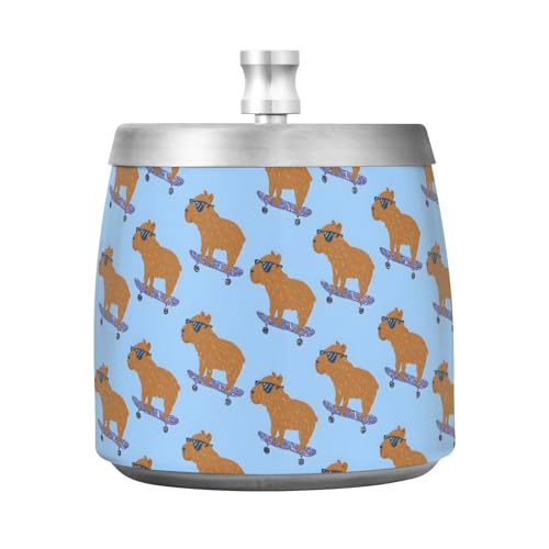 Capybara Muster Aschenbecher mit Deckel Outdoor Aschenbecher Sets für Zigaretten Terrasse Edelstahl Winddicht von Mnsruu
