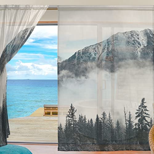 Durchsichtige Vorhänge, Banff National Park, nebelige Berge, Wald, Kanada, extra langer Voile, Fenstervorhänge, Verdunkelungsstoff für Wohnzimmer, Küche, Badezimmer, Outdoor, Heimdekoration von Mnsruu