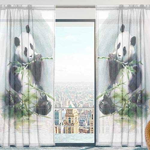 Fenster Vorhänge, Gardinen Panda Muster Modern Voile Platten Tüll Gardinen 213 cm Lang für Wohnzimmer Schlafzimmer Fenster Decor Set von 2 von Mnsruu