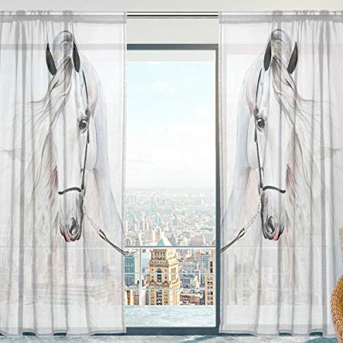 Fenster Vorhänge, Gardinen Pferd Modern Voile Platten Tüll Gardinen 198 cm Lang für Wohnzimmer Schlafzimmer Fenster Decor Set von 2 von Mnsruu