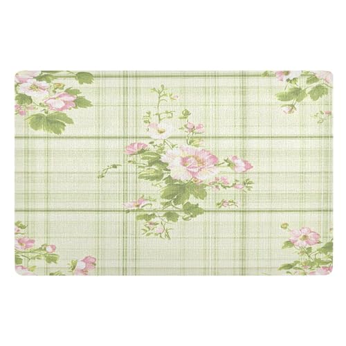 Fußmatte Grün Plaid Floral Fußmatte Haustürmatte rutschfeste Schmutzfangmatten für Eingang Innen Küche 50x80cm von Mnsruu