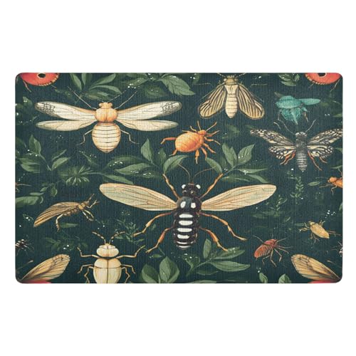 Fußmatte für den Innenbereich, 50 x 80 cm, Insekten, tropische Pflanze, rutschfest, waschbar, saugfähig, Eingangsteppich, Bodenmatte von Mnsruu